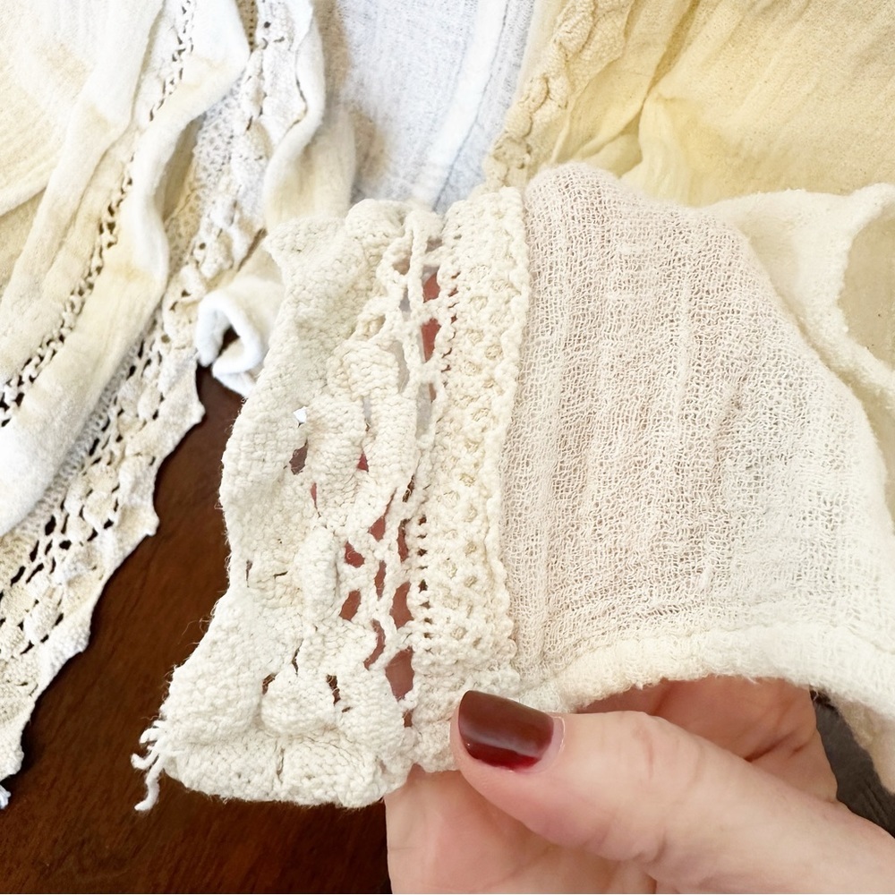 Jen’s Pirate‎ Booty Women’s Gauzy Crinkle Crochet Knit Cream Maxi Duster Sheer - Picture 10 of 14